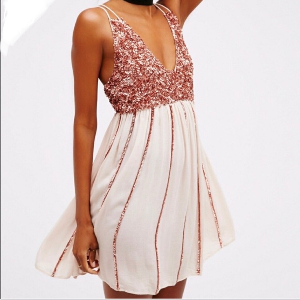 Free People Glitter Girl Dress Rose Gold Sz L